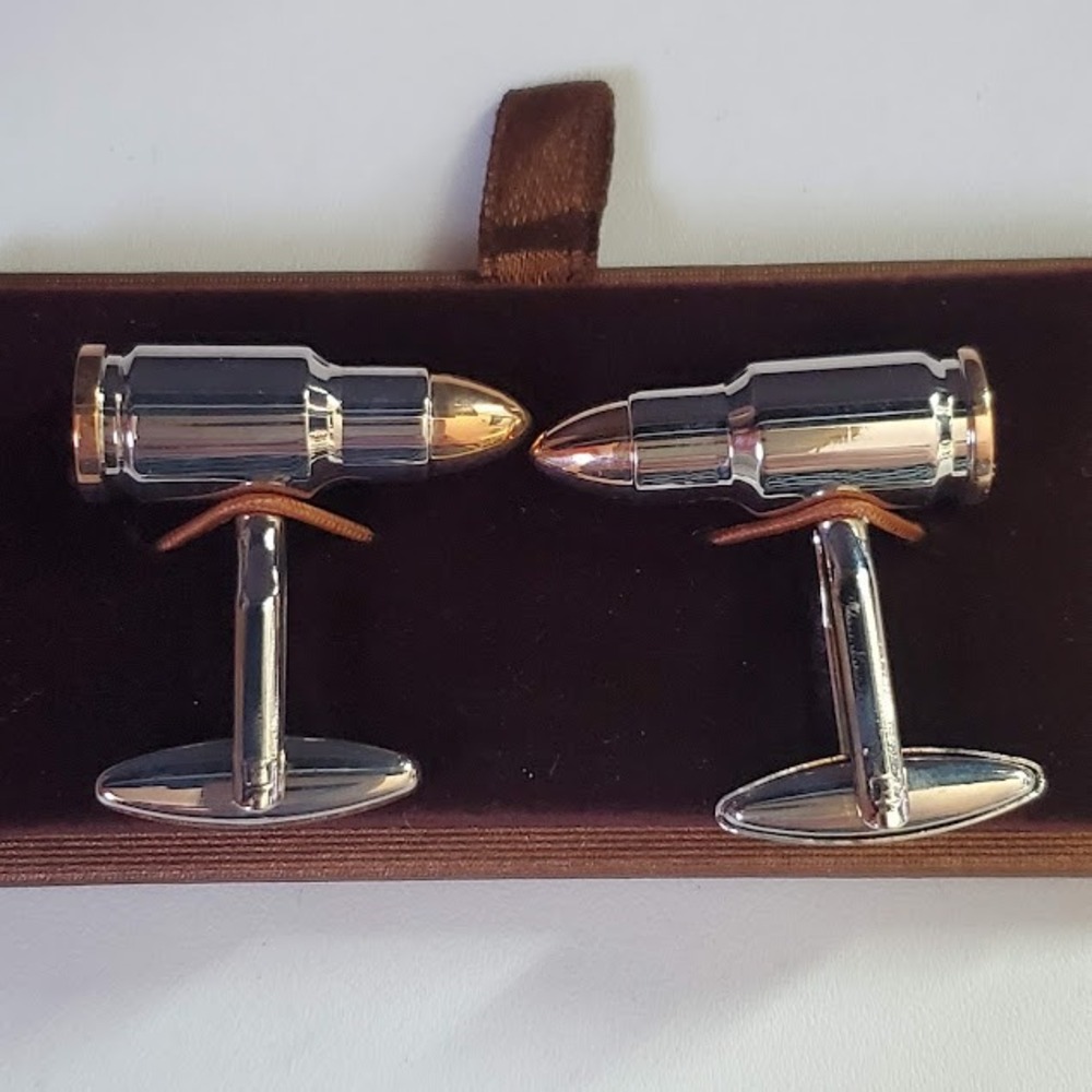 Bullet Shell Novelty Cufflinks Silver Gold Two Tone Ammo Casing Hunting Gift